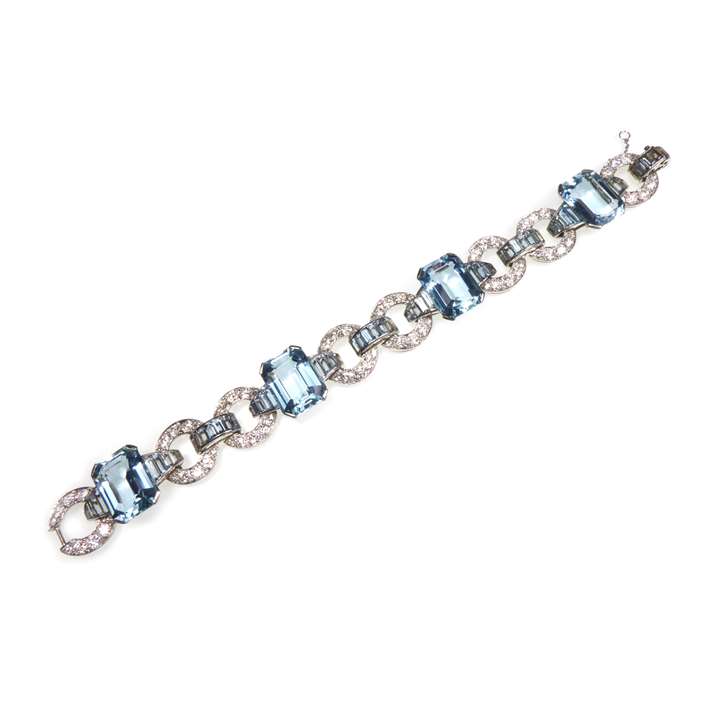 Art Deco aquamarine and diamond strap bracelet